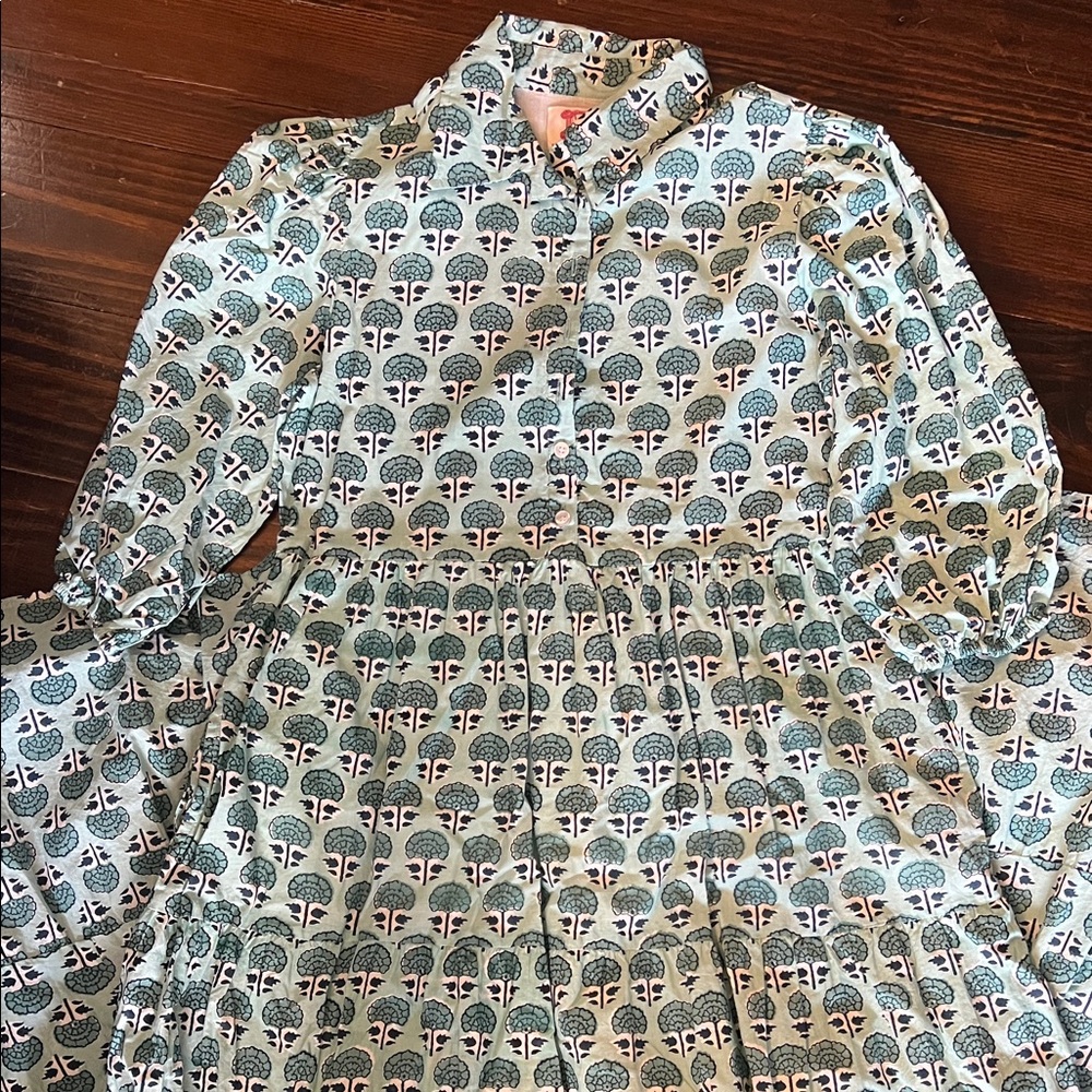 Victoria Dunn Blue, Teal and White Patterned Dress